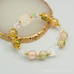 Fairy style clear crystal bracelet Shinning holographic stars jewelry Fancy coquette green gold bracelet handmade Y2K Gift for daughter