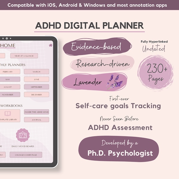 ADHD Planner Adult, Made by PhD experts, ADHD Digital Planner adhd iPad Goodnotes ADHD for iPad Daily Planner Weekly Planner Monthly Planner