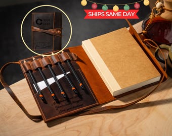 Personalized Leather Sketchbook Cover, Refillable A5 Travel Journal with pencil holder, Sketchbook A5, leather sketch pad, Gifts for Artists