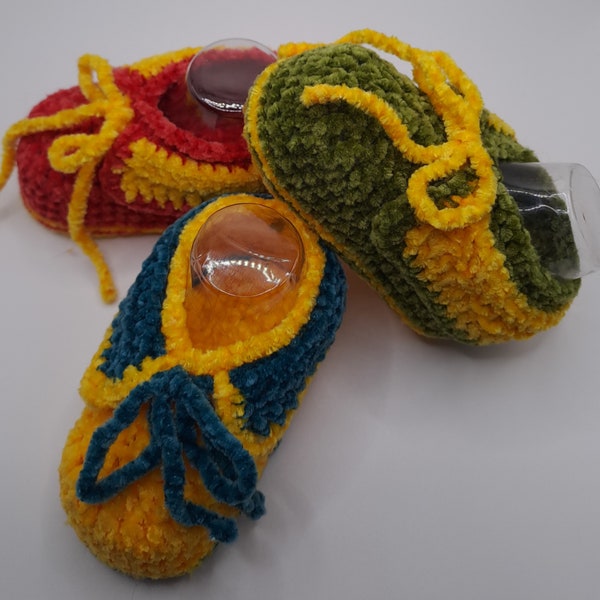 Chausson bébé - Artisanat Français - Crochet - Tricot - Cadeau de naissance - Cadeau bébé - Hiver - Velours