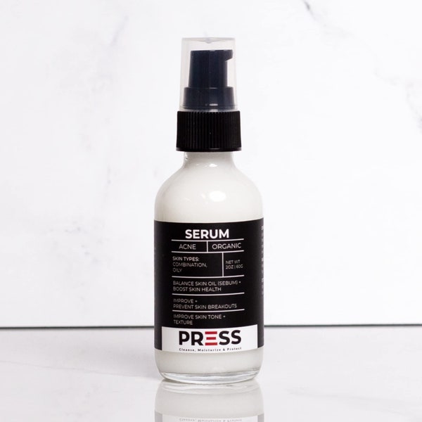 Press Skincare Sérum de traitement de l'acné pour le visage | Sérum anti-rougeurs pour peaux à tendance acnéique | Dissolvant de points noirs | Traitement des points blancs | 2 oz