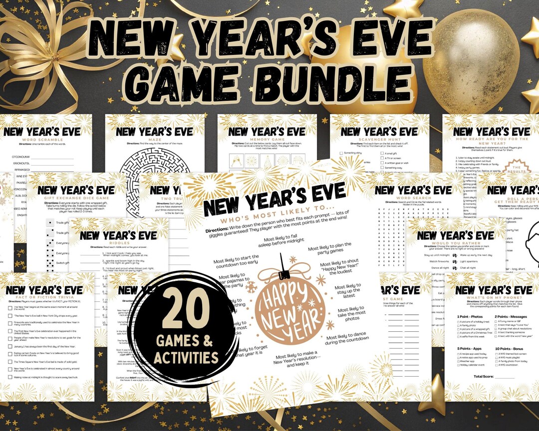 New Year's Eve Game Bundle, NYE Party Games for Kids, Teens & Families ...