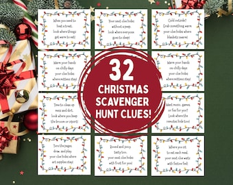 Christmas Scavenger Hunt Clues, Printable Elf Scavenger Hunt Riddles for Kids, Teens and Adults, Holiday Treasure Hunt, Indoors, PDF