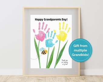Grandparents Day Handprint Gift from One or More Grandkids, Thank You for Helping Us Grow Art Activity, Keepsake Craft from Grandchildren