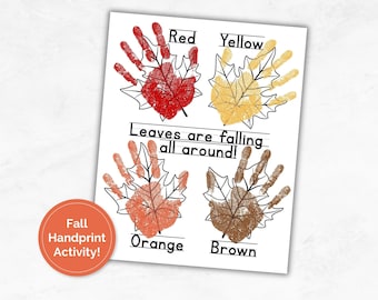 Colors of Fall Worksheet, Fall Colors Handprint / Coloring Learning Activity, Printable Fall Craft for kids, Autumn Preschool & Kindergarten