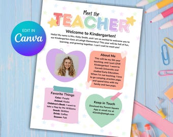 Meet the Teacher Classroom Template, Back to School Welcome Letter, Printable Teacher Introduction, Editable Canva Template