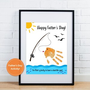 Father&#39;s Day Handprint Art, Father&#39;s Day Gift, Gift from Kids, Child DIY Handprint Craft for dad, Printable Fishing Handprint Activity