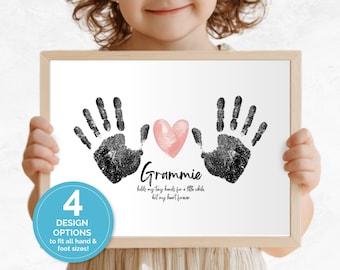 Grammie Holds Our Hearts Forever Handprint/Footprint Art, Keepsake Gift from Grandkids, Grandparents Day Craft, New Grammie or Birthday