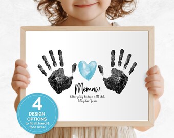Memaw Holds Our Hearts Forever Handprint/Footprint Art, Keepsake Gift from Grandkids, Grandparents Day Craft, New Memaw, Memaw Birthday Gift