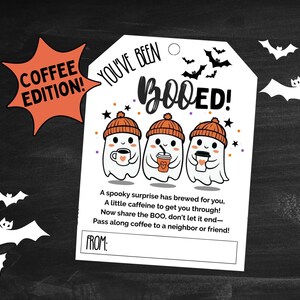 You&#39;ve Been Booed Printable Drink Tags, Halloween Boo Game, Coffee Edition, Drink Lover Halloween Tags