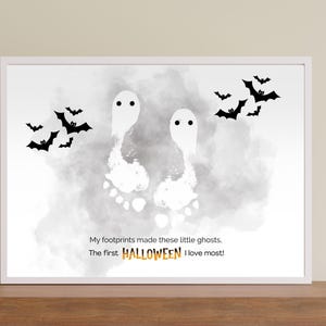 My First Halloween Craft, Ghost Footprint Art, Printable Halloween Baby Keepsake, Handprint Footprint Craft for Babies Newborns