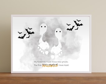 My First Halloween Craft, Ghost Footprint Art, Printable Halloween Baby Keepsake, Handprint Footprint Craft for Babies Newborns