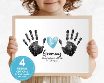Grammy Holds Our Hearts Forever Handprint/Footprint Art, Keepsake Gift from Grandkids, Grandparents Day Craft, New Grammy or Birthday Gift