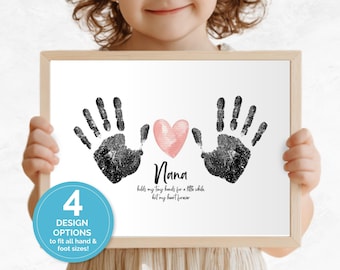 Nana Holds Our Hearts Forever Handprint/Footprint Art, Keepsake Gift from Grandkids, Grandparents Day Craft, Nana Birthday or New Nana Gift