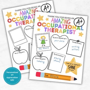 Tarjeta de agradecimiento para terapeuta ocupacional, regalo de agradecimiento para el personal, regalo de fin de año, regalo imprimible para terapeuta ocupacional educativo.