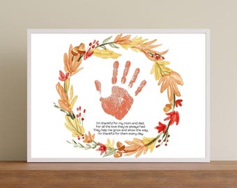 Thanksgiving Handprint Craft, DIY Fall Activity, Autumn Wreath Handprint Art, Printable Fall Craft for kids, Holiday Keepsake, Thankful Poem