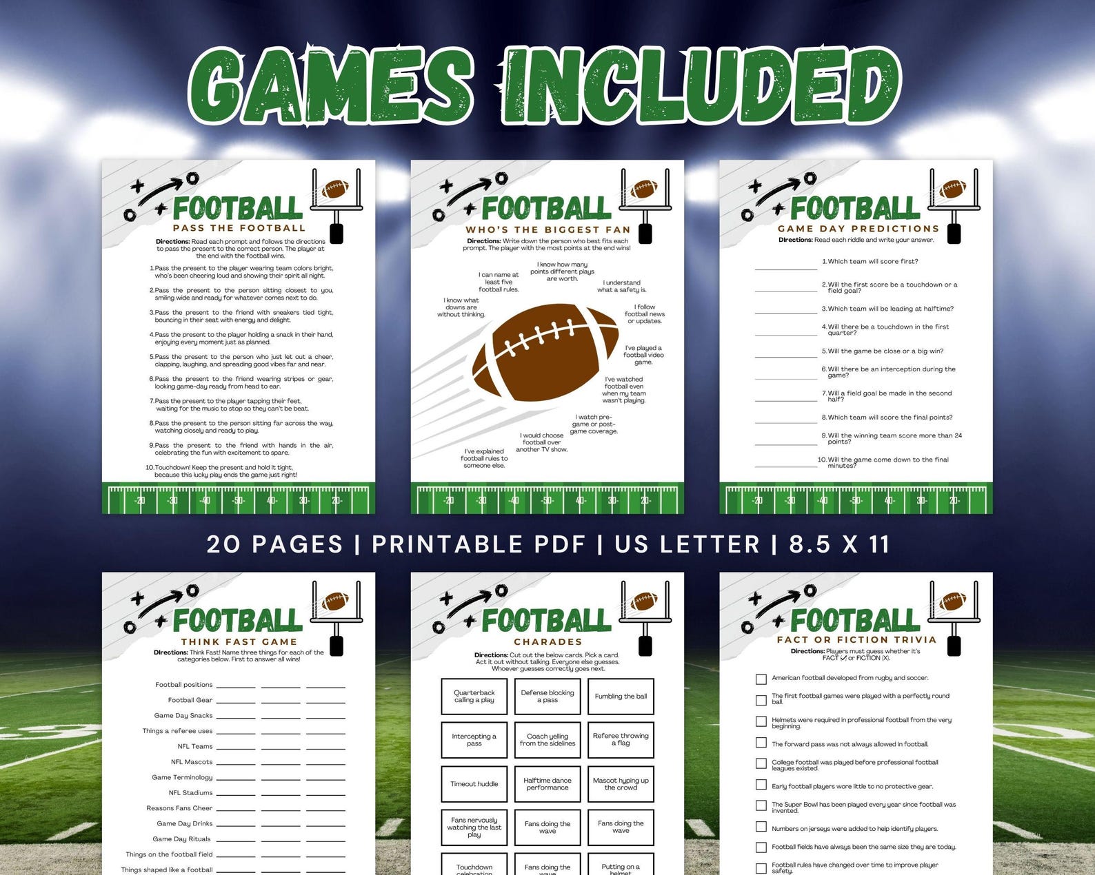 Football Party Game Bundle | 2026 Super Big Bowl Printables | Football ...