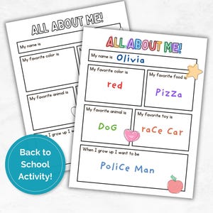 All About Me Student Worksheet, Back to School Activity, Classroom Get to Know You, Printable Teacher Introduction,