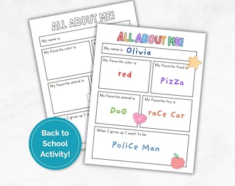 All About Me Student Worksheet, Back to School Activity, Classroom Get to Know You, Printable Teacher Introduction,