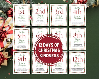 12 Days of Christmas Kindness Cards | Printable Kindness Activity for Kids, Teens & Adults | Christmas Countdown | PDF JPEG
