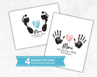 Mimi Holds Our Hearts Forever Handprint/Footprint Art, Keepsake Gift from Grandkids, Grandparents Day Craft, Mimi Birthday or New Mimi Gift