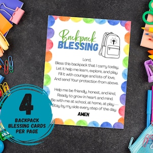 Backpack Blessing, Printable Back to School Prayer, First Day of School Gift, Blessing Card for Students, Backpack Prayer Tag