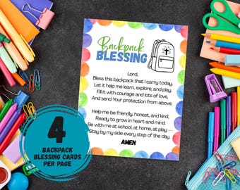 Backpack Blessing, Printable Back to School Prayer, First Day of School Gift, Blessing Card for Students, Backpack Prayer Tag