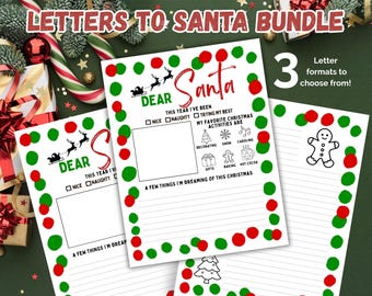 Letters to Santa Bundle, Printable Christmas Wishlist, Christmas Wish List Stationary, Dear Santa Letter, Downloadable PDF