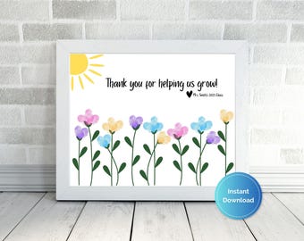 Teacher Appreciation Craft/Gift, DIY Gift for Teachers, Thank you for helping us grow, End of Year Classroom Gift, Printable