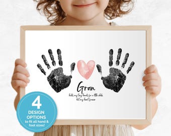Gran Holds Our Hearts Forever Handprint/Footprint Art, Keepsake Gift from Grandkids, Grandparents Day Craft, Gran Birthday or New Gran Gift