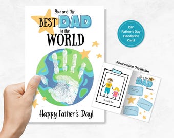 Father's Day Handprint Card from kids, Worlds Best Dad Printable Gift for Dad