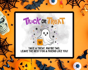 Halloween Candy Bowl Sign, Printable Trick or Treat Sign, Please Take One or Two, Trunk or Treat, Halloween Porch Sign, Halloween Candy Sign
