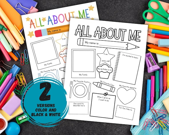 All About Me Student Worksheet, Classroom Get to Know You, Back to School Icebreaker Activity, Printable First Day of School Introduction