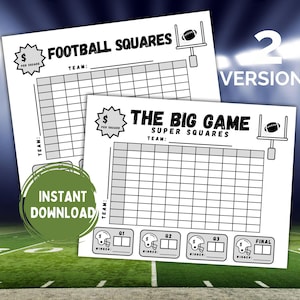 The Big Game Super Squares | Football Squares | 2026 Super Big Bowl Pool | Football Party Games and Activity | Team Fundraiser