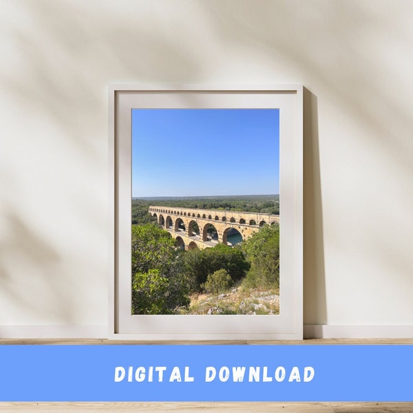 Pont Du Gard Print- Roman Aqueduct- Digital Download- Provence Art- Avignon- France Travel Poster-Roman Architecture