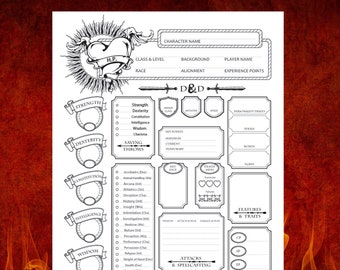 Printbaar D&D 5e personageblad (PDF) voor spelers en tabletop-avonturen. Direct te downloaden.