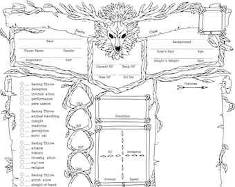 Ficha de Personagem de Druida Editável para D&D 5e — PDF para Impressão, Tema Natureza, Download Digital 8,5x11