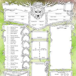 Editable Druid Character Sheet for DnD 5e - Forest Design