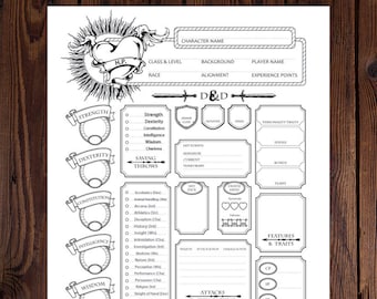 Ficha de Personagem de D&D 5e em PDF: Layout limpo e preenchível para jogadores de RPG (Download Digital)