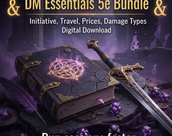 Pacote Essencial para Mestre 5e: 4 Folhas de Consulta Rápida Imprimíveis (Iniciativa, Deslocamento, Preços, Tipos de Dano) – PDF