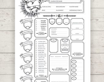 Printable D&D 5e Character Sheet PDF for Players (Digital Download)