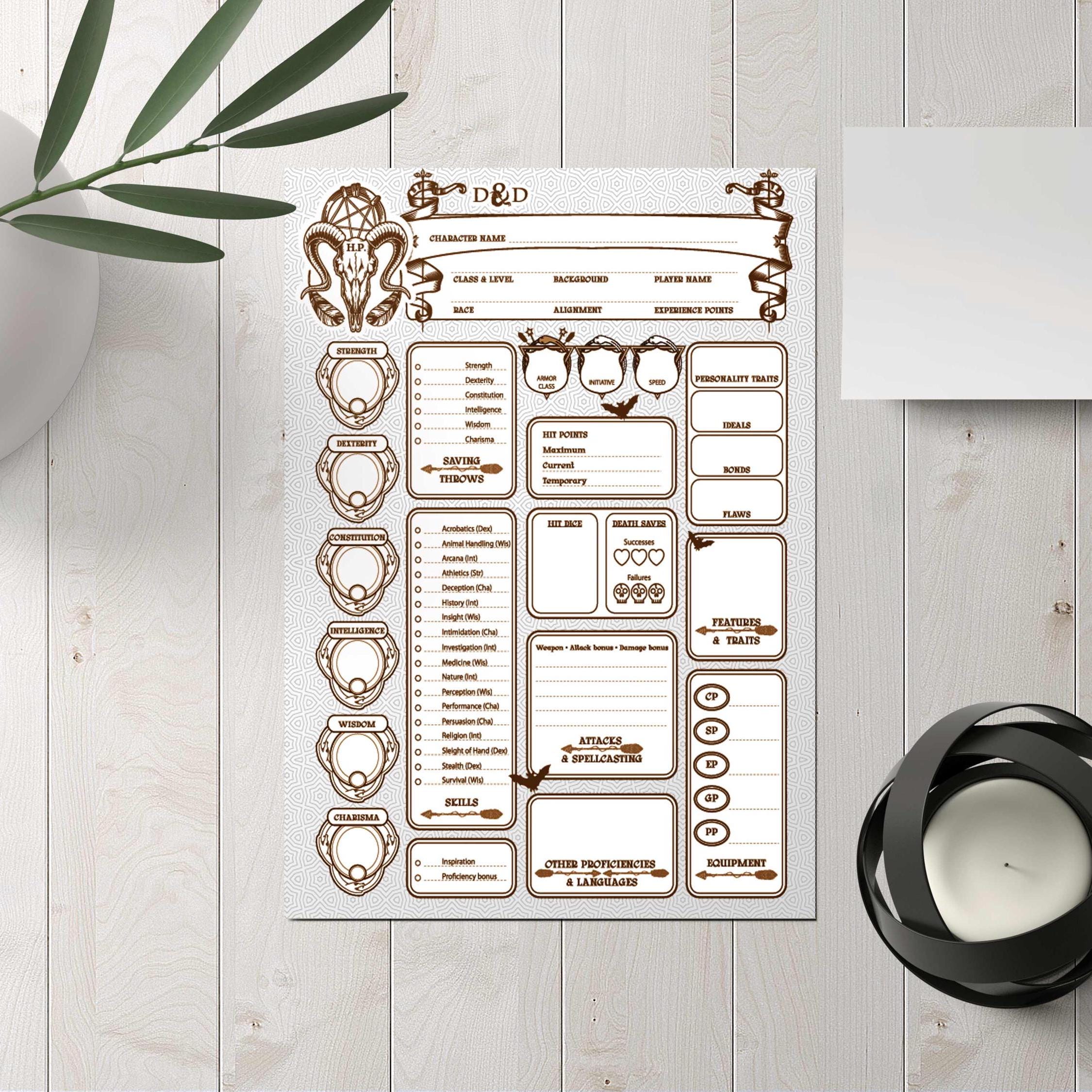 Printable Dnd Character Sheet 5e Compatible RPG Download