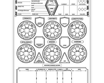 Ficha de Personagem Expandida para D&D 5e, PDF preenchível de 3 páginas (Download Digital)