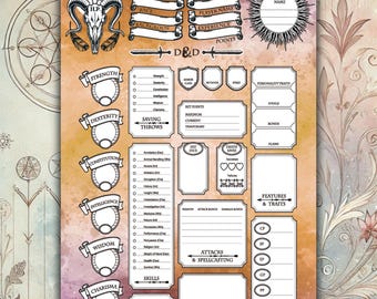 Custom DnD 5e Character Sheet PDF Printable Accessory for All Players