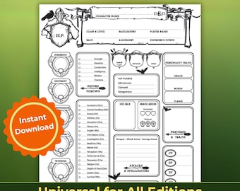 DnD 5e Character Sheet PDF: Dungeons and Dragons Tracker (Digital Download)