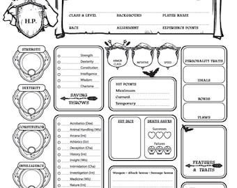 Ficha de Personagem de D&D 5e – Layout Universal de Bruxo (Download Digital)