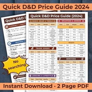 Guía de precios de DnD 5e 2024: Equipo, material y servicios (PDF imprimible)