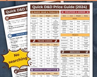 DnD 5e Price Guide 2024: Equipment, Gear, and Services (Printable PDF)