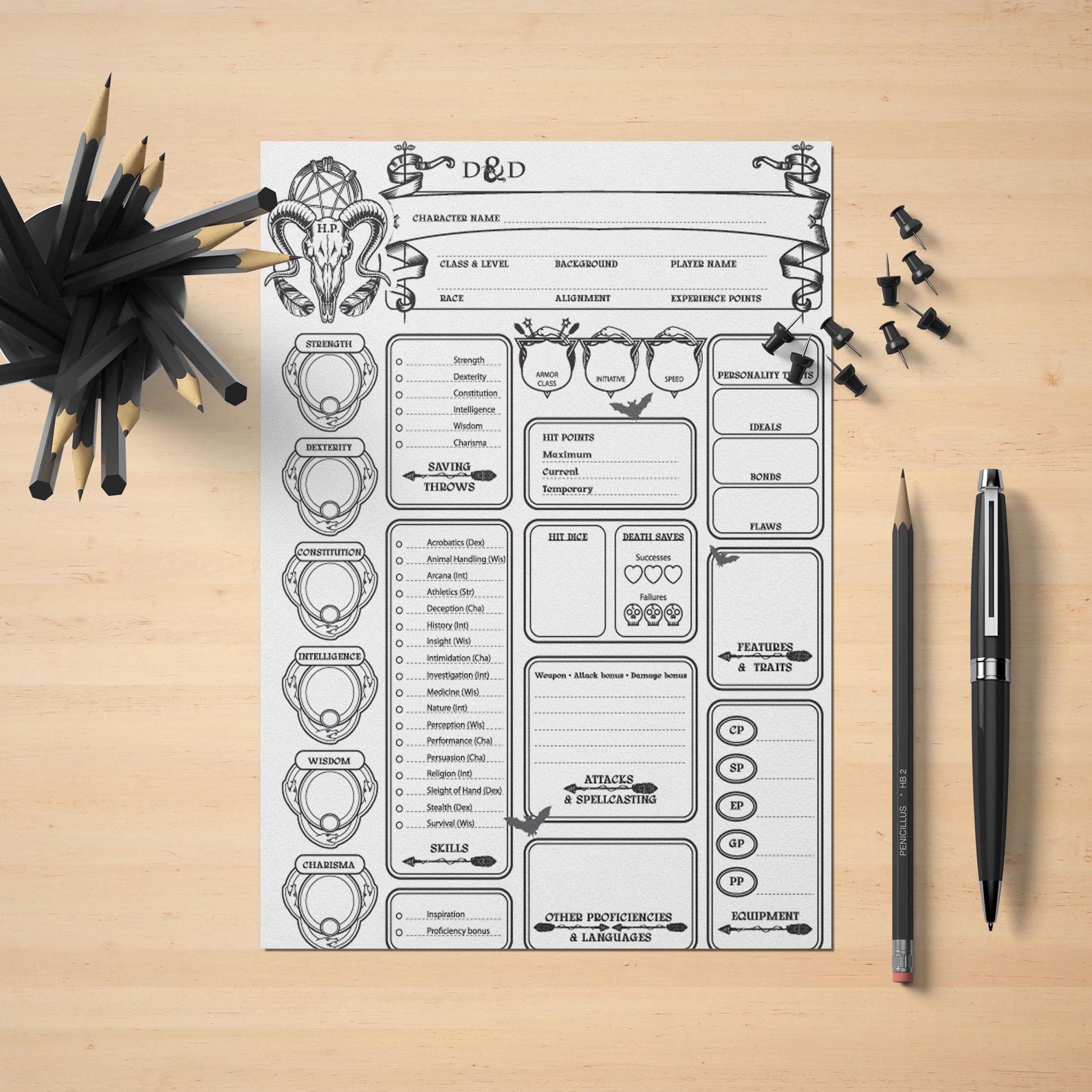 Dnd 5e Blank Character Sheet Printable PDF for Dungeons & Dragons ...