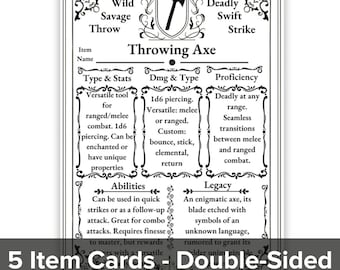 Cartas de Armas de Longo Alcance para D&D em PDF para Imprimir, com 5 Cartas de Armas de RPG de Fantasia para Jogos de Mesa (Download Digital)